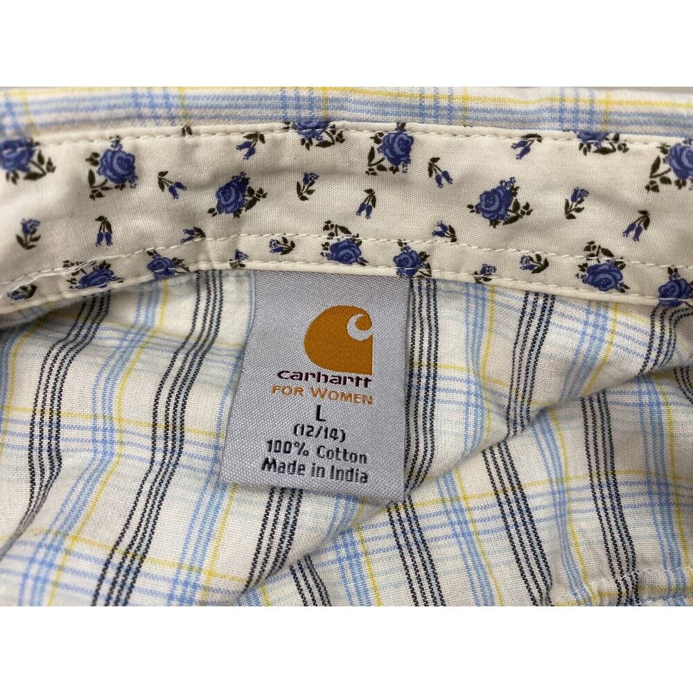 Carhartt Western Pearl Snap Shirt Womens Large Plaid Floral Trim Top WS024 LPW - Picture 8 of 11
